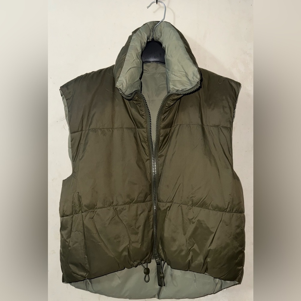 Zara Olive Green Women's  Reversible Puffer Vest